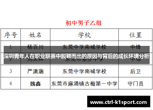 深圳青年人在职业联赛中脱颖而出的原因与背后的成长环境分析