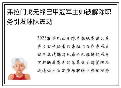 弗拉门戈无缘巴甲冠军主帅被解除职务引发球队震动