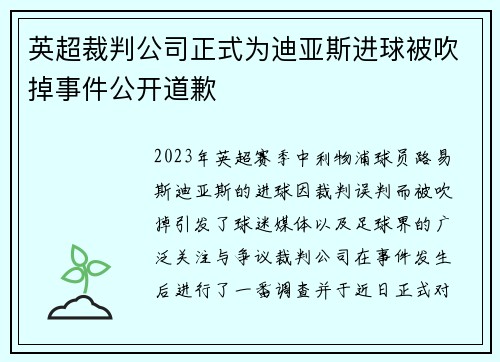 英超裁判公司正式为迪亚斯进球被吹掉事件公开道歉 英超裁判公司正式为迪亚斯进球被吹掉事件公开道歉