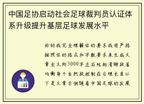 中国足协启动社会足球裁判员认证体系升级提升基层足球发展水平
